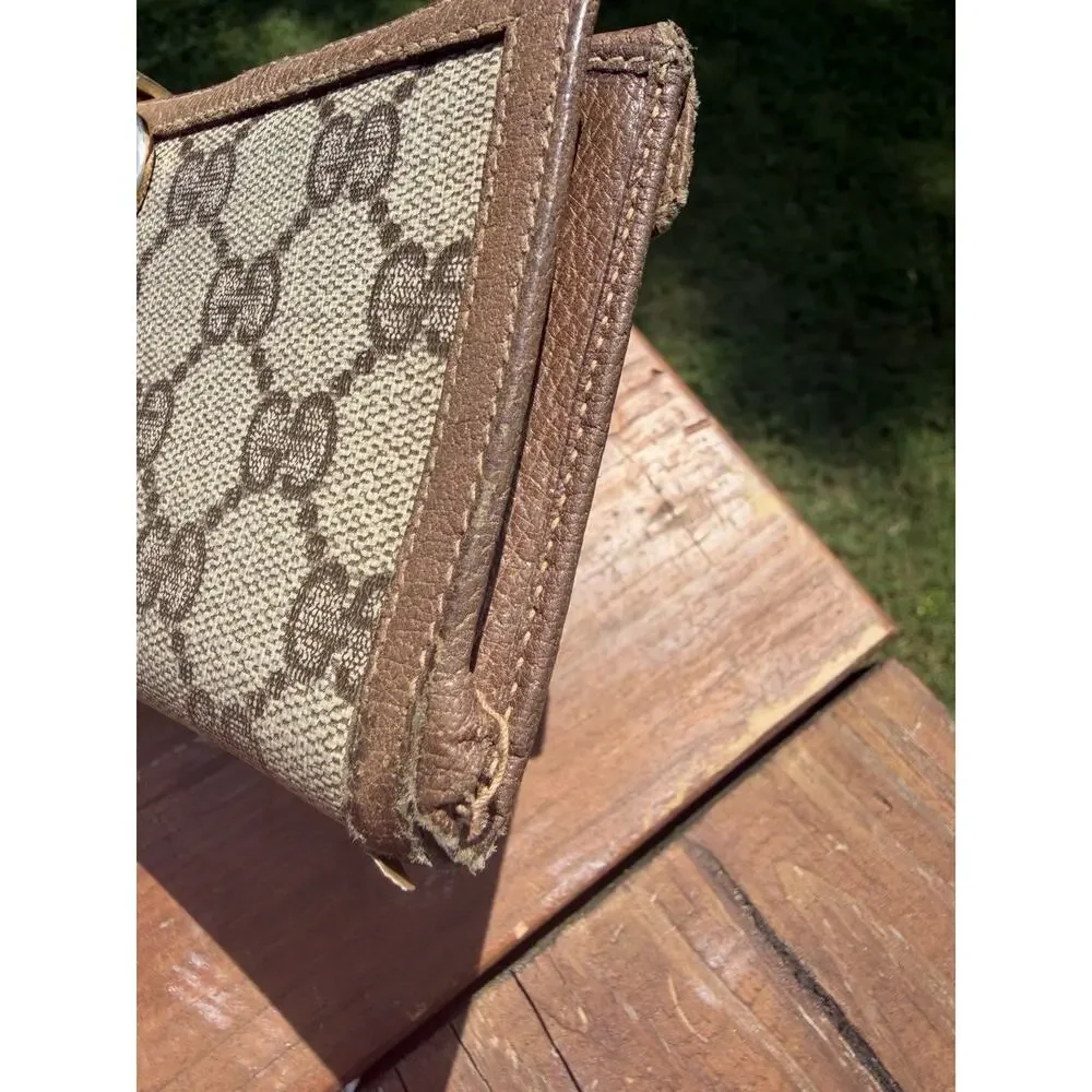 Vintage Gucci Wallet Project Piece GG Logo Leather Canvas Made In Italy